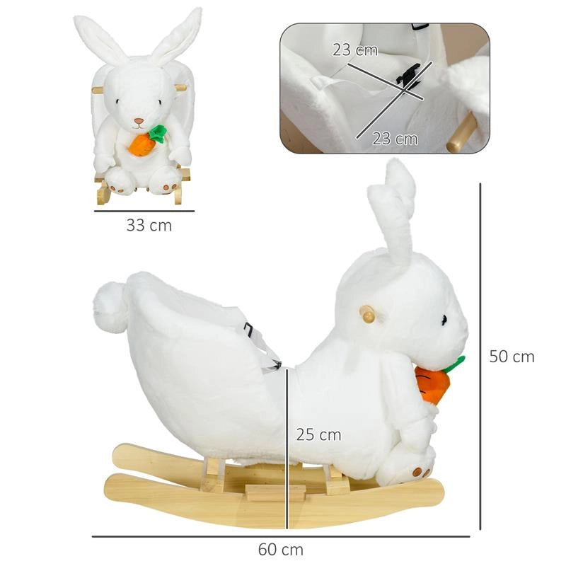 ANIMALE A DONDOLO A FORMA DI CONIGLIO CON SUONI E CINTURA DI SICUREZZA, 60X33X50 CM, BIANCO