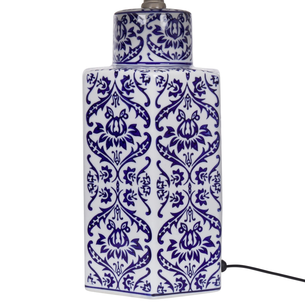 Lampada da tavolo classica con paralume in tessuto di lino base in porcellana bianco e blu 53 cm elegante retrò classico camera da letto soggiorno