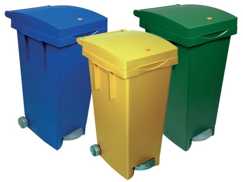 BIDONE QUADRATO CON RUOT+PEDALI LT.80 BLU