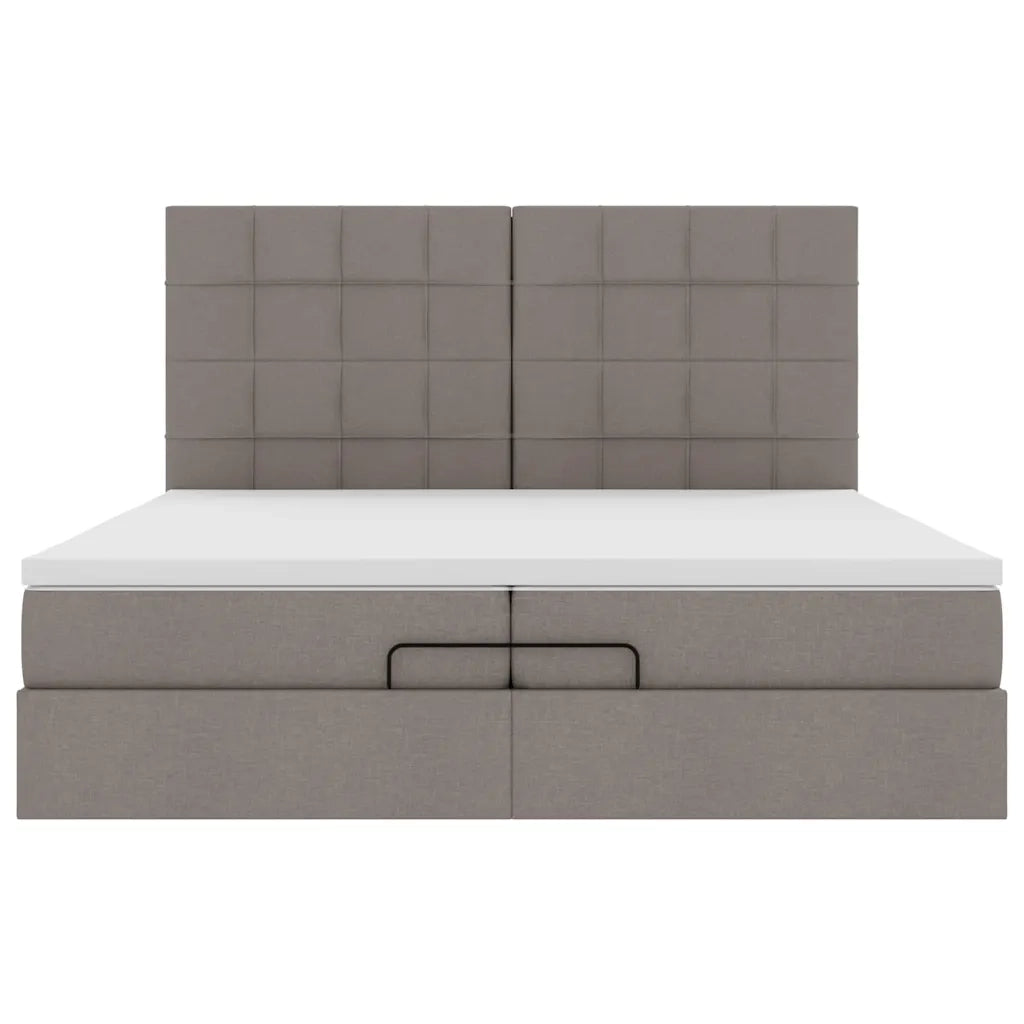 Struttura Letto Pouf con Materassi Tortora 200x200 cm Tessuto 3314035