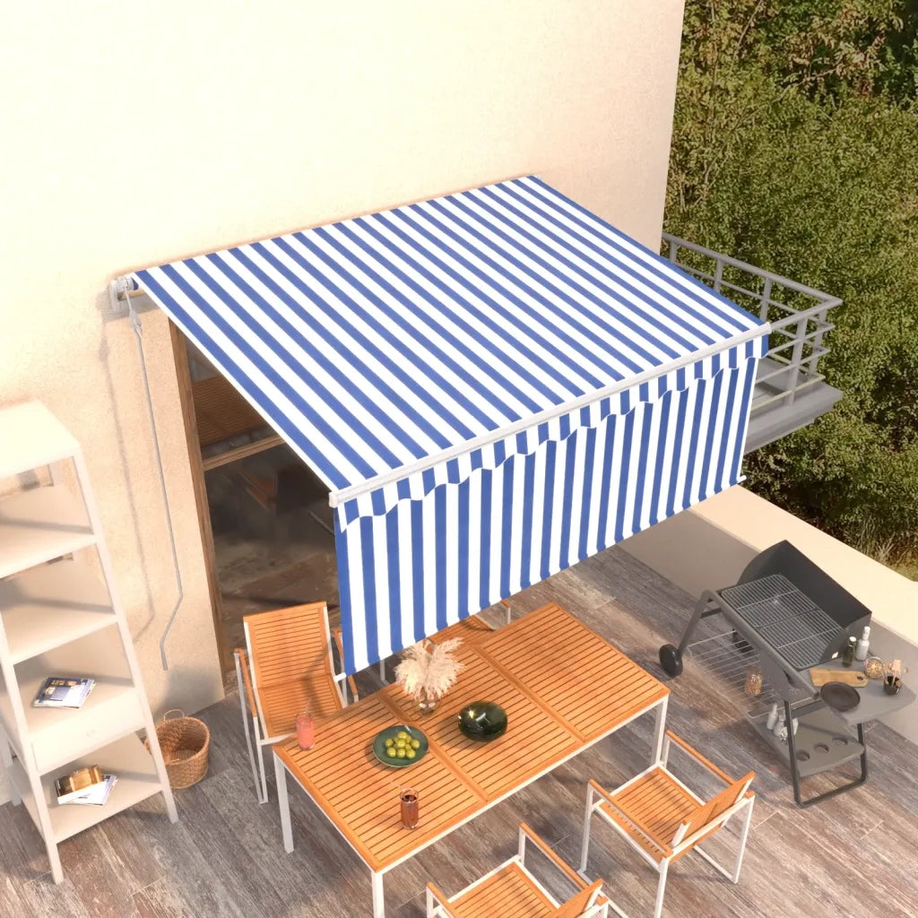 Tenda Sole Retrattile Automatica Parasole 3,5x2,5m Blu Bianco 3069286
