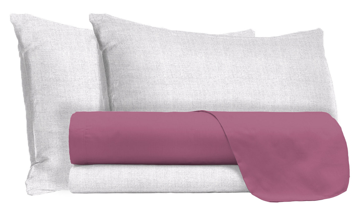 Set Lenzuola Singolo Sopra Sotto e Federe in Cotone Vinaceo