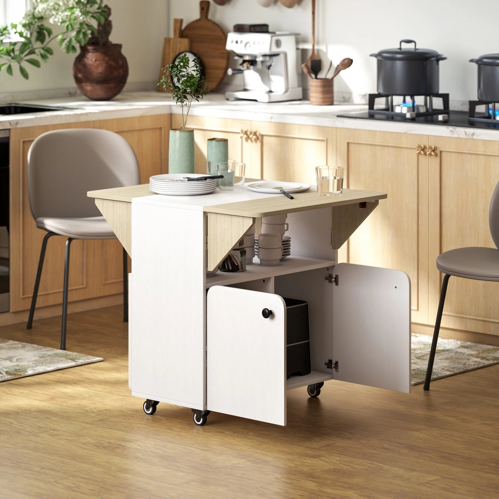 Tavolo allungabile con cassettiera ¨C Zephmum ¨C Bianco e legno naturale, 70x83x75 cm