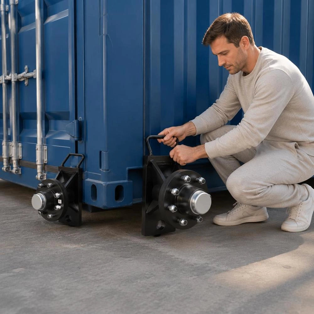Shipping Container Wheels, 3200 Kg, 6-hole Wheel Set, Robust Shipping Container Axle With Ratchet Lashing Strap, Moves 6 M To 12 M, Safe Transport For Dock, Warehouse, Construction Site, Black