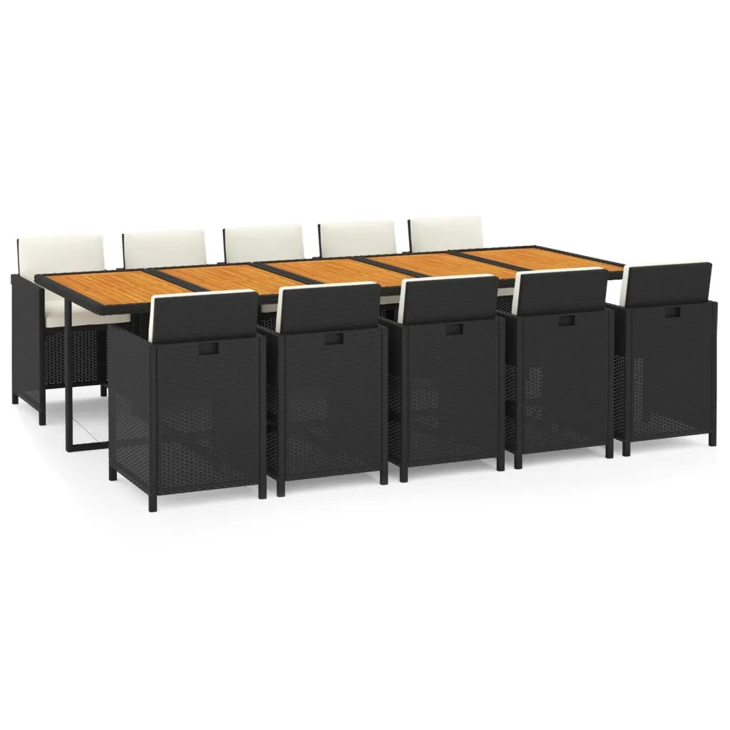Set da Pranzo da Giardino 11 pz con Cuscini in Polyrattan Nero 3095599