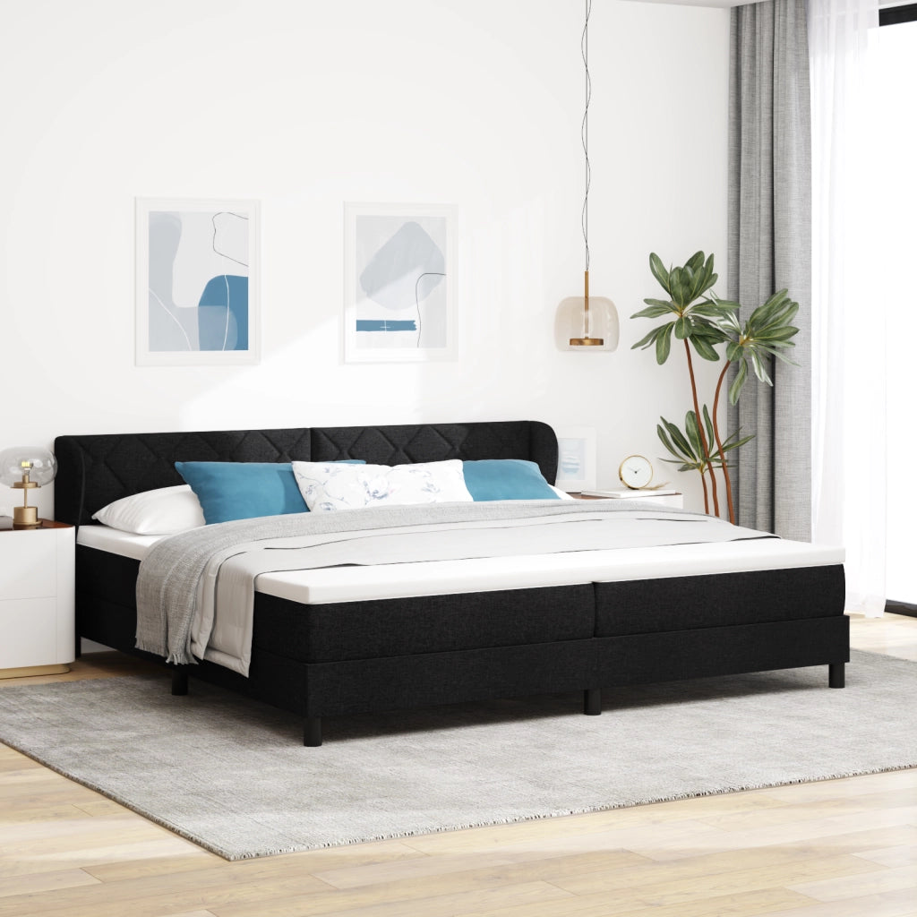 Letto Box Spring Nero con Materasso , 200x200 cm, Tessuto
