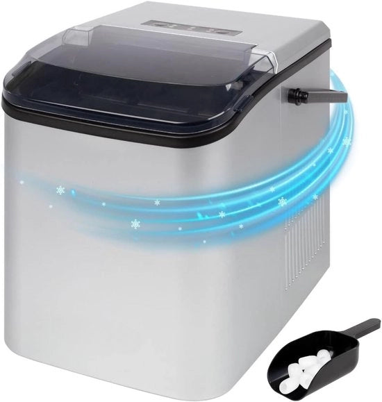 Macchina per la preparazione del ghiaccio - 12kg al giorno - Auto pulita - 1,5L serbatoio d'acqua - Argento - Preparazione rapida