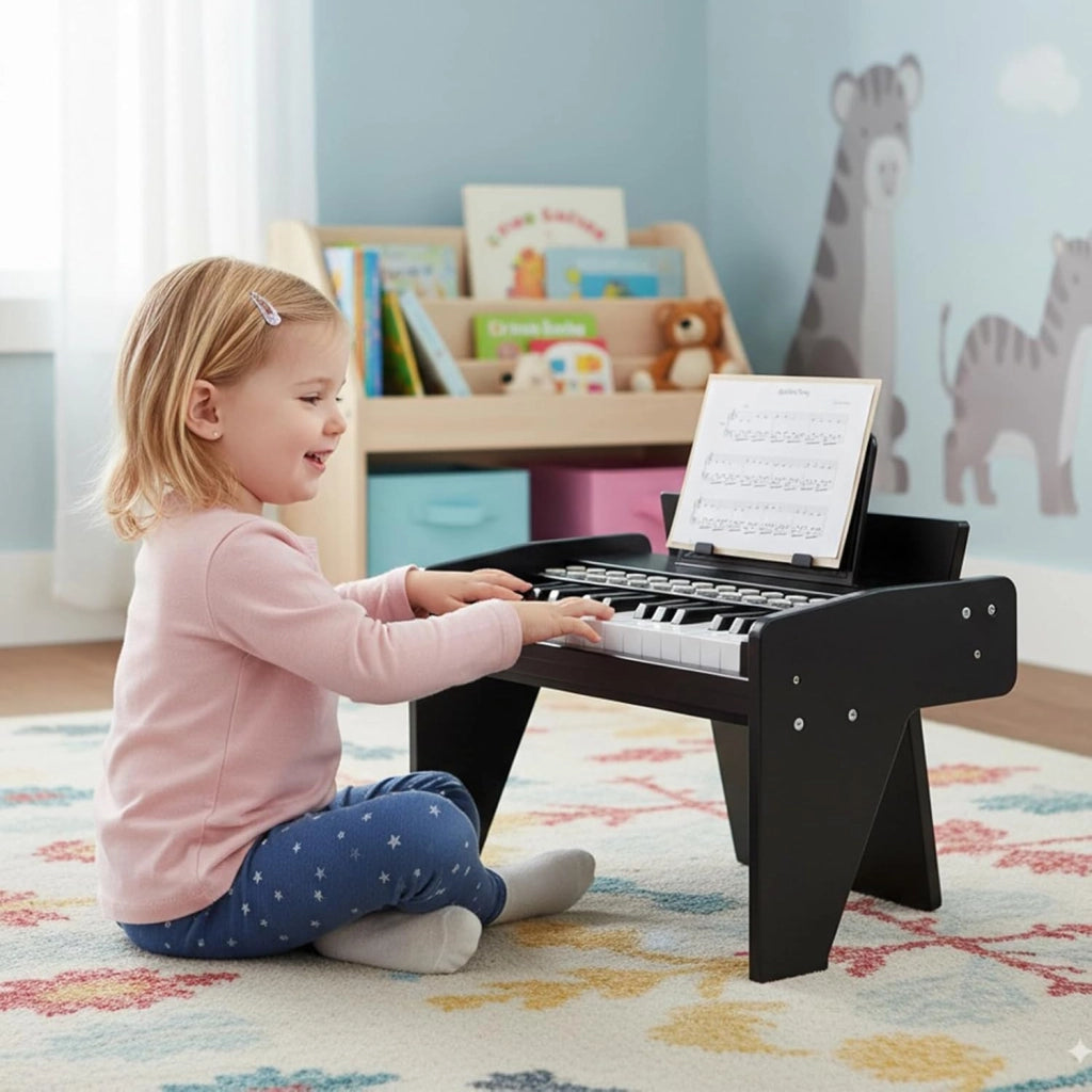 Tastiera a 25 tasti per bambini, pianoforte elettronico con tasto luminoso e leggio, pianoforte digitale per bambini di 18+ mesi, registrazione e lettura, modalità di apprendimento (nero)