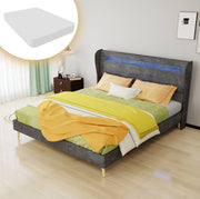 Letto basso 160x200 cm con testiera regolabile e LED multicolore; grigio