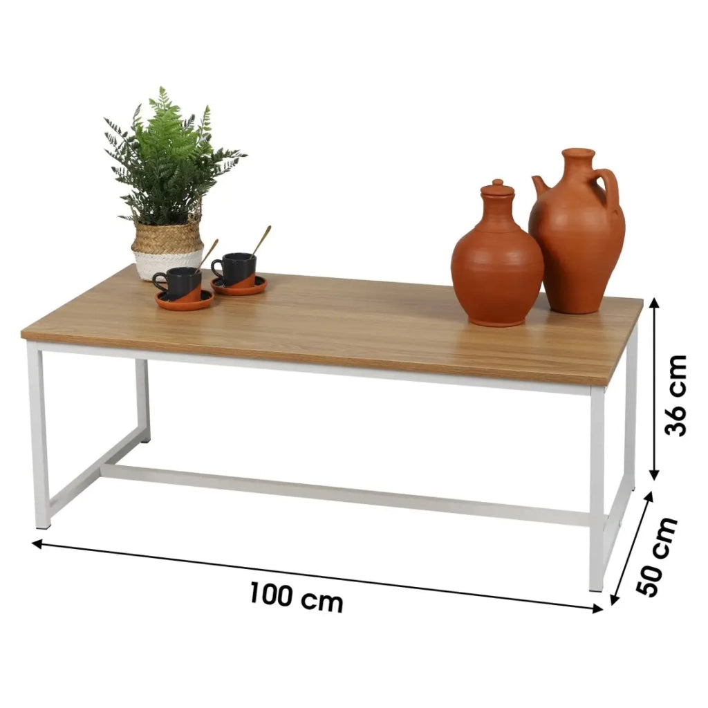 Tavolino basso stile industriale collezione PUEBLO – Colore rovere chiaro, dimensioni 100x50x36 cm