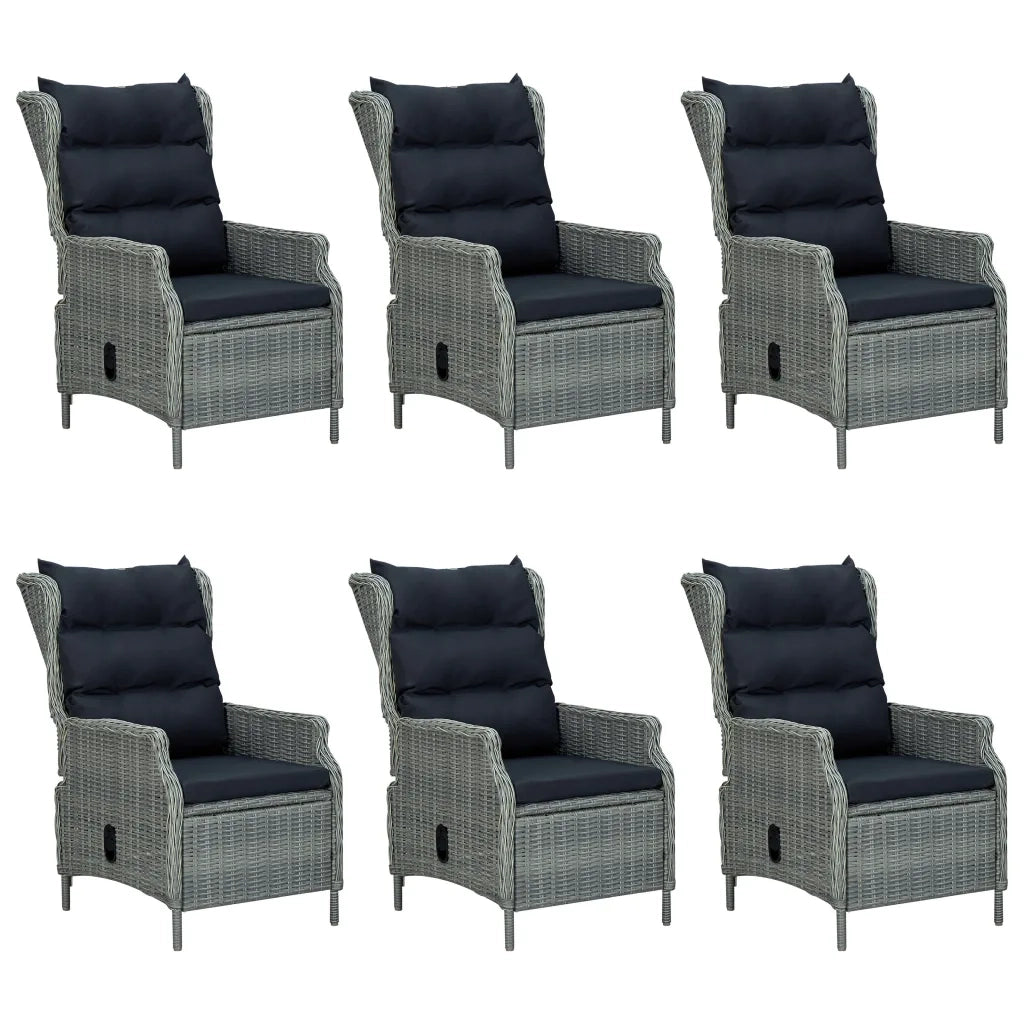 Set Pranzo da Giardino 7pz con Cuscini Polyrattan Grigio Chiaro
