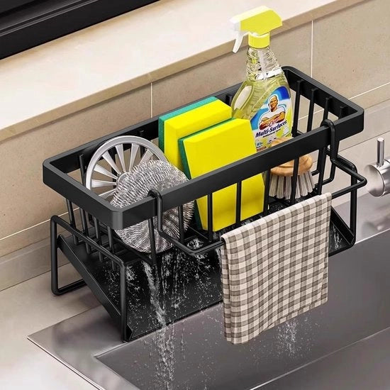 Organizzatore per pennelli e spugne con contenitore autoasciugante e custodia per asciugamani per la cucina e la doccia, organizzatore per spugne e sapone.