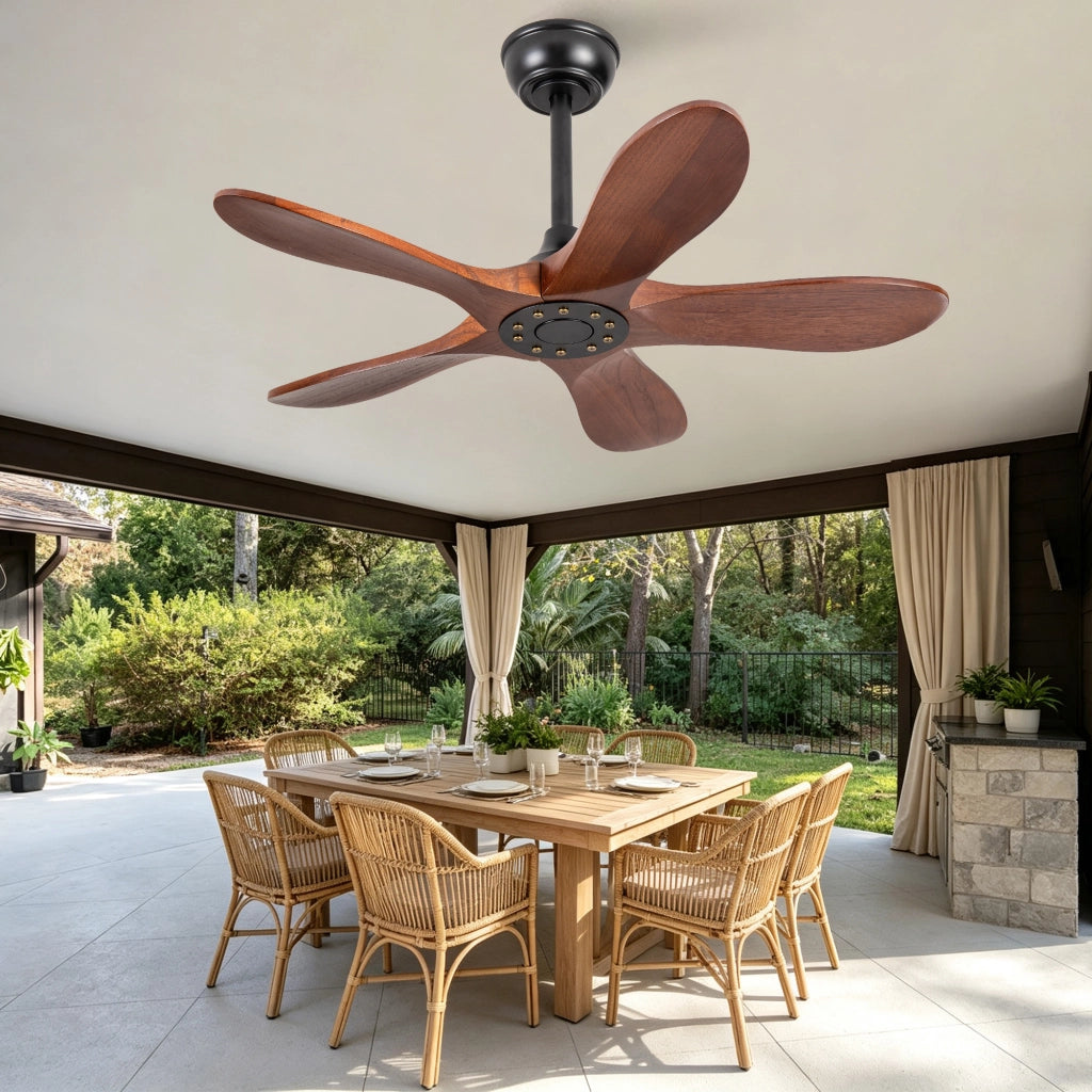 Ventilatore da soffitto 36 pollici senza illuminazione, 5 pale legno massello, motore reversibile 6 velocit¨¤, design classico, silenzioso