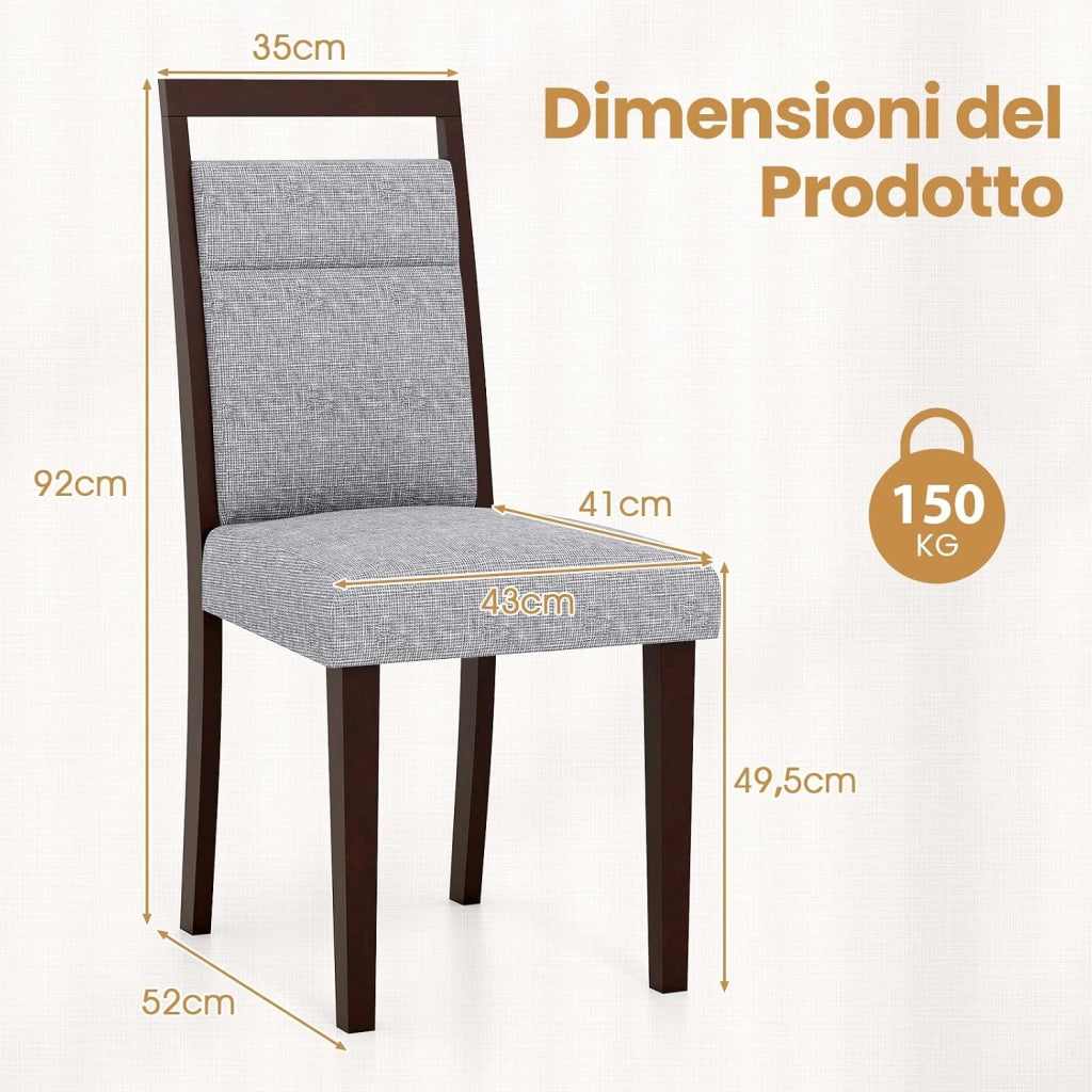 Set di 2 Sedie da Pranzo, Sedie da Cucina da Seduta Imbottita, Schienale e Gambe in Legno di Gomma, per Sala da Pranzo, Ristorante e Soggiorno (Grigio)