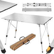 Tavolo da Campeggio Pieghevole Portatile in Alluminio per Picnic Giardino Altezza Regolabile 120x68,5x59/78,5 cm Argento