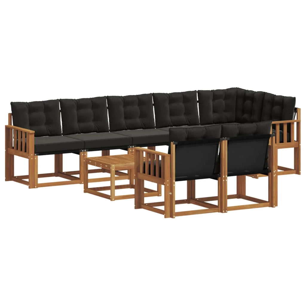 Set di divani da esterno con cuscino 9 pcs Naturale e Nero