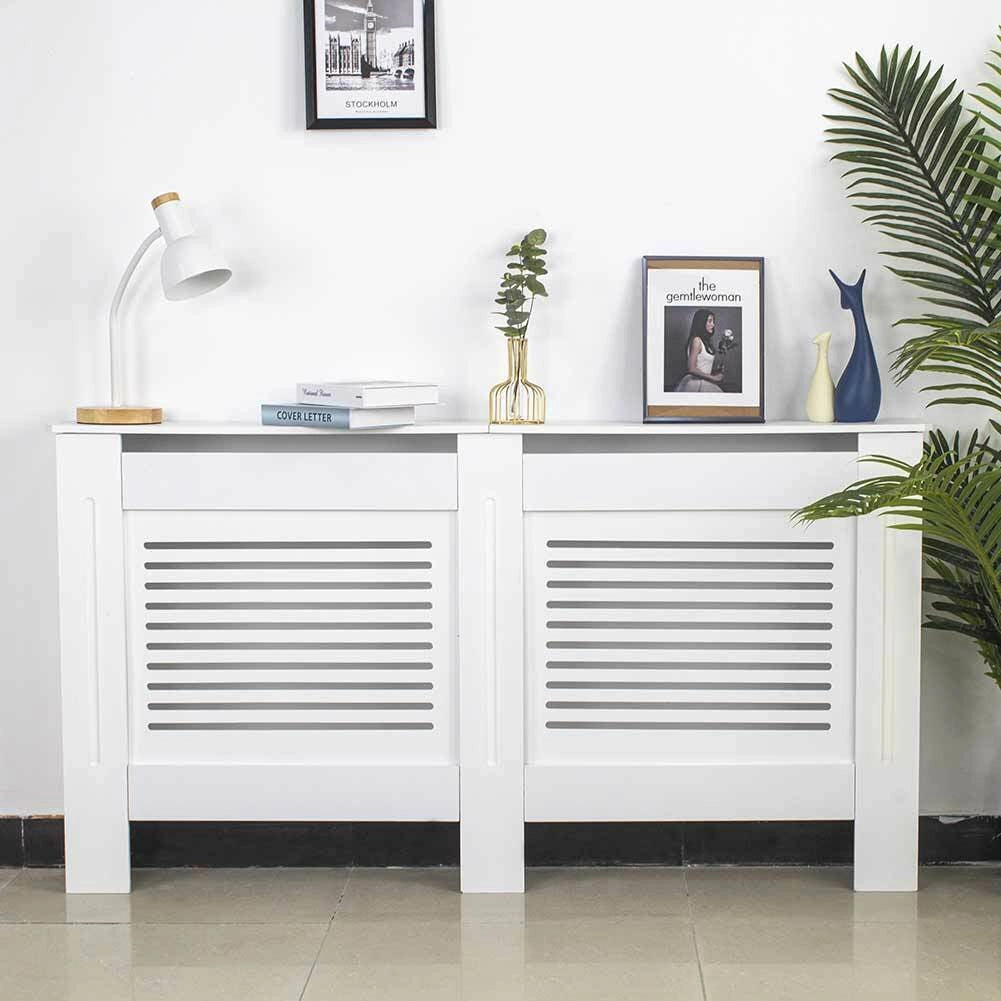 Copritermosifone in Legno MDF 152x19x82cm Copertura Radiatore Calorifero Bianco
