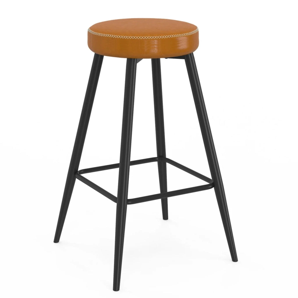 IDMarket - Set di 2 sgabelli da bar ISAURE marrone con cuciture e gambe in metallo nero