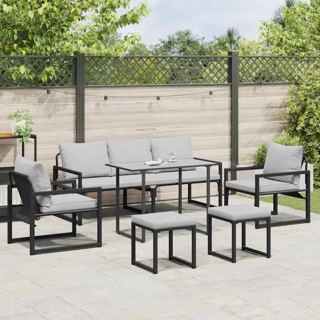 Set Divano da Giardino con cuscino 6 pcs Nero Acciaio 3378954