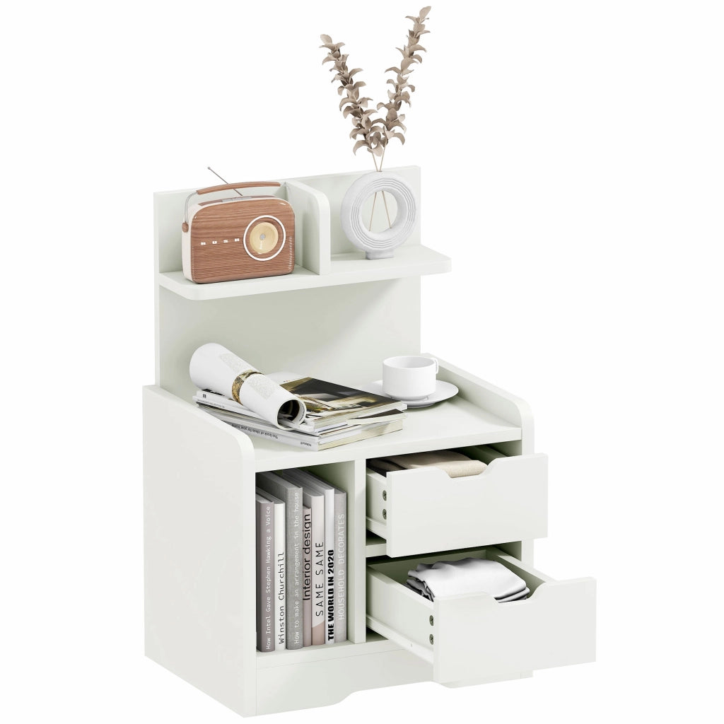 Comodino con 2 cassetti e 3 ripiani ¨C zephmum ¨C bianco 40x30x60 cm