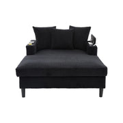 Chaise longue in velluto a coste con vano portaoggetti; LED; porta USB; 3 cuscini; nero 129 Ã— 170 Ã— 70 cm