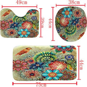 Set di 3 mattonelle da bagno in stile bohemiano antiscivolo senza gomma set di mattonelle da bagno 3D stampate digitalmente impermeabili e resistenti alla muffa per il bagno - Fiori bohemiani gialli - 75*45
