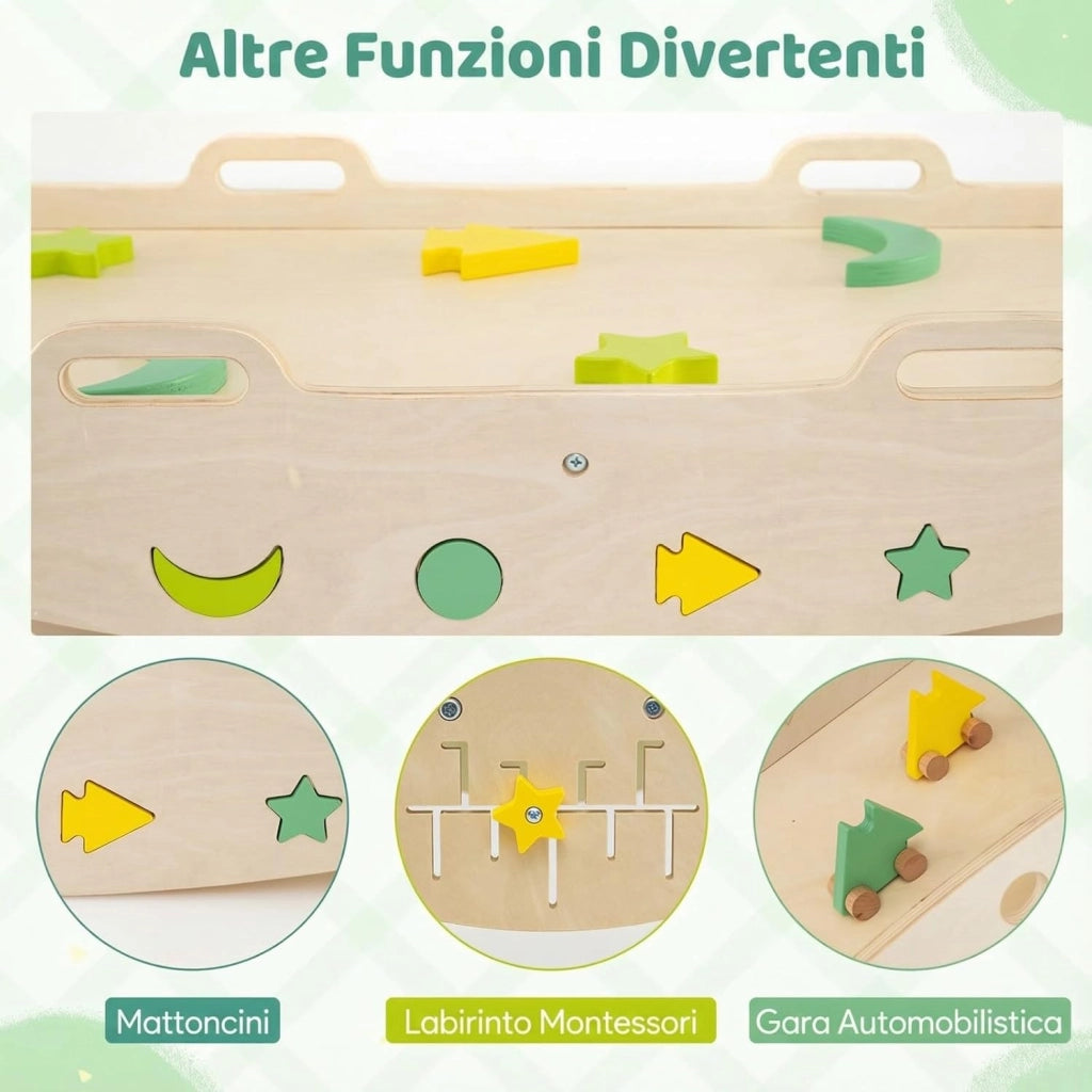 7 in 1 Set da Arrampicata per Bambini, Giocattoli da Arrampicata in Legno con Rampa Scala e Arco, Gioco del Labirinto, Giochi Montessori per Bambini 1 Anni + (Rana 3 Pezzi con Rete, Verde)