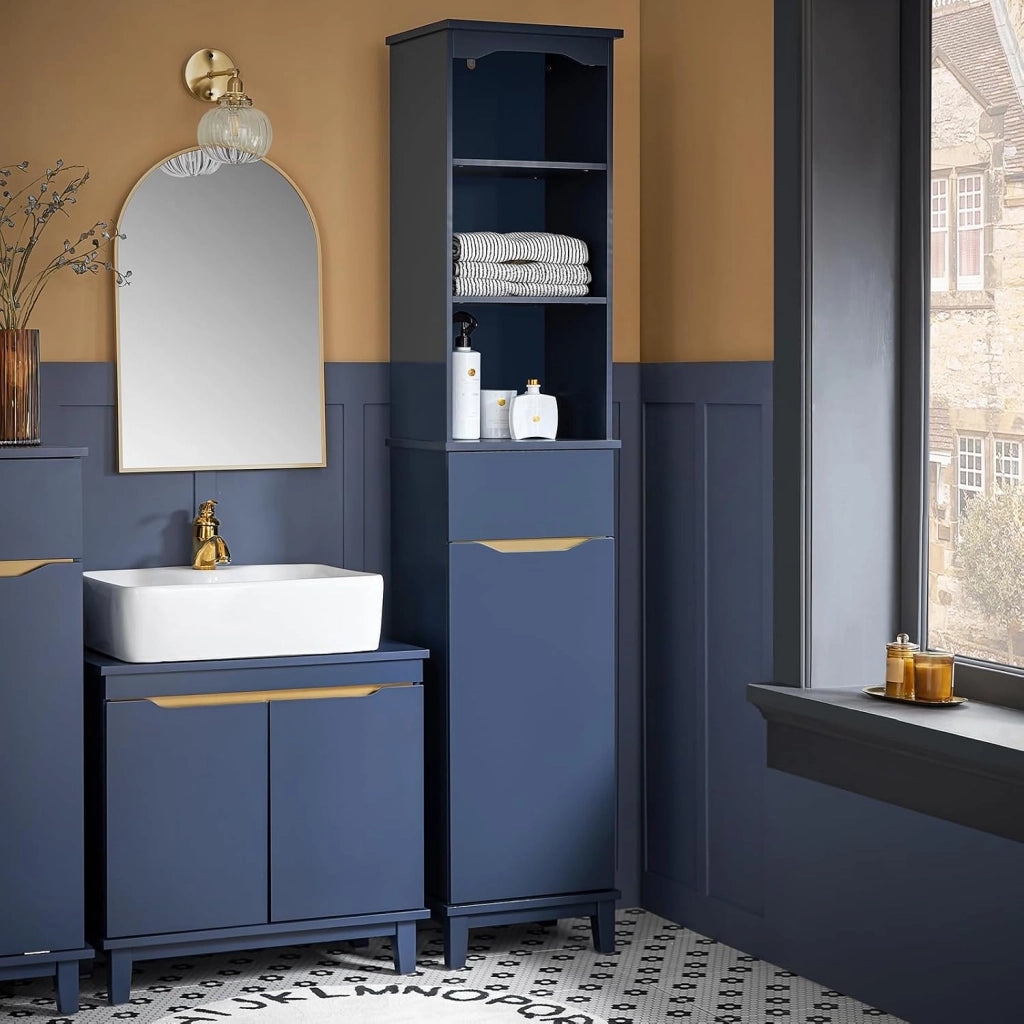 Mobile alto da bagno Mobile colonna bagno salvaspazio Armadio da terra Colore blu 35x30x170 cm BZR112-B