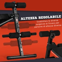 Panca per Addominali Pieghevole e Regolabile con Schienale Imbottito, 47x139x51-69cm, Nero e Rosso