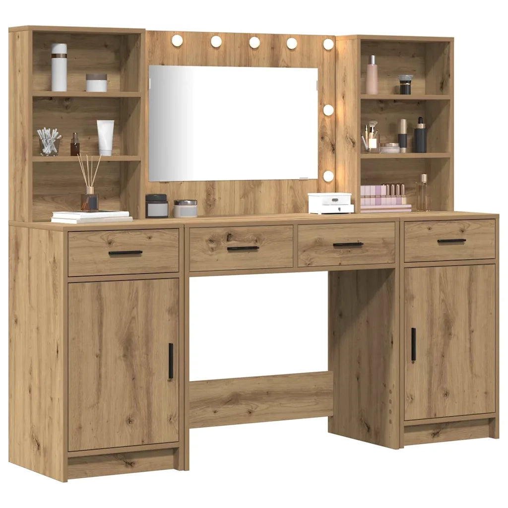 Set da tavolo da trucco con LED 3 pcs Rovere artigianale