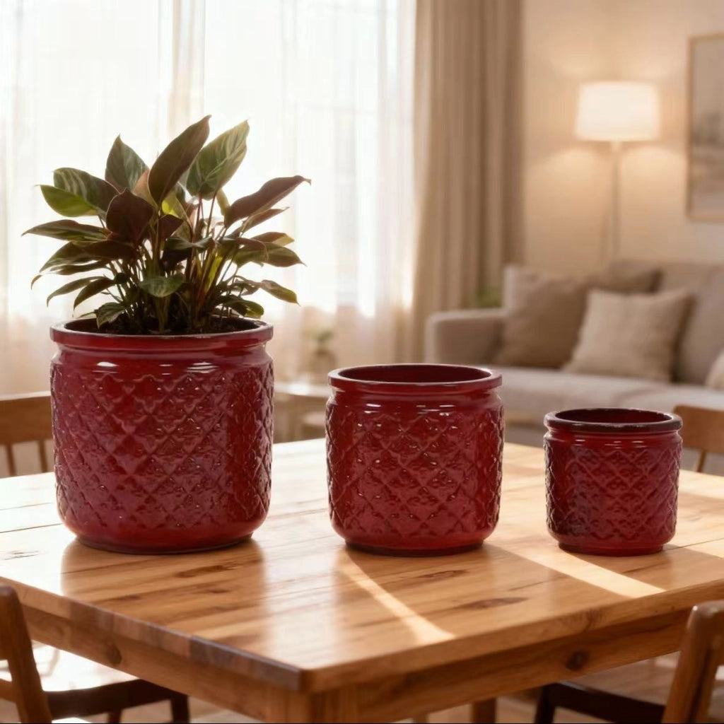 VASI Set da 3 pezzi in ceramica Ø 38/30,5/23 cm rosso vinaccia lucido