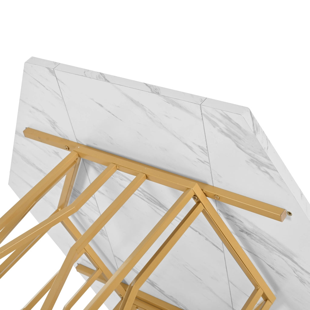 Tavolo da pranzo esagonale con piano effetto marmo, struttura in metallo, per sala da pranzo, nero e oro, 115,5 × 100 × 75 cm