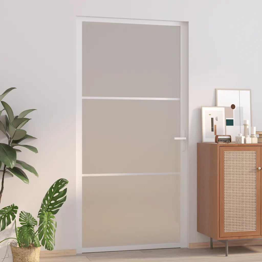 Porta Interna 102,5x201,5 cm Bianco Opaco in Vetro e Alluminio 350579