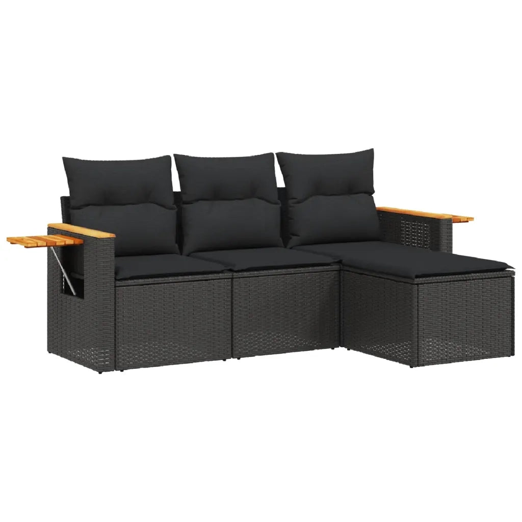 Set Divani da Giardino 4 pz con Cuscini Nero in Polyrattancod mxl 92201