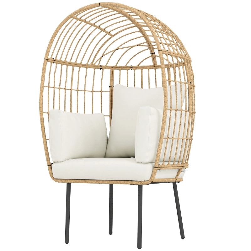 OKWISH Poltrona da Giardino a Uovo con Schienale Alto e Cuscini Sfoderabili, Rattan, Beige, 95 × 80 × 155 cm