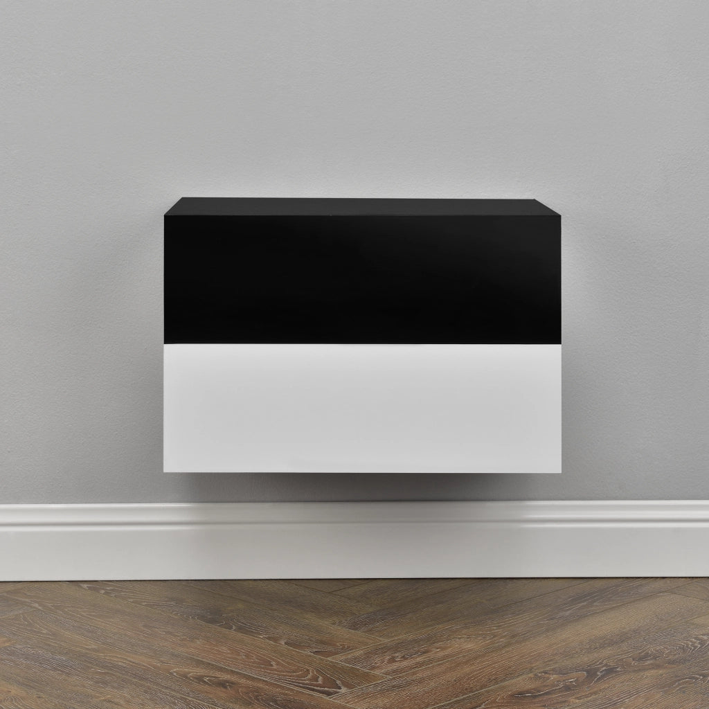 Set di 2 Comodini da Parete con Cassetto 46x30x15 cm Bianco Lucido / Nero Lucido [en.casa]