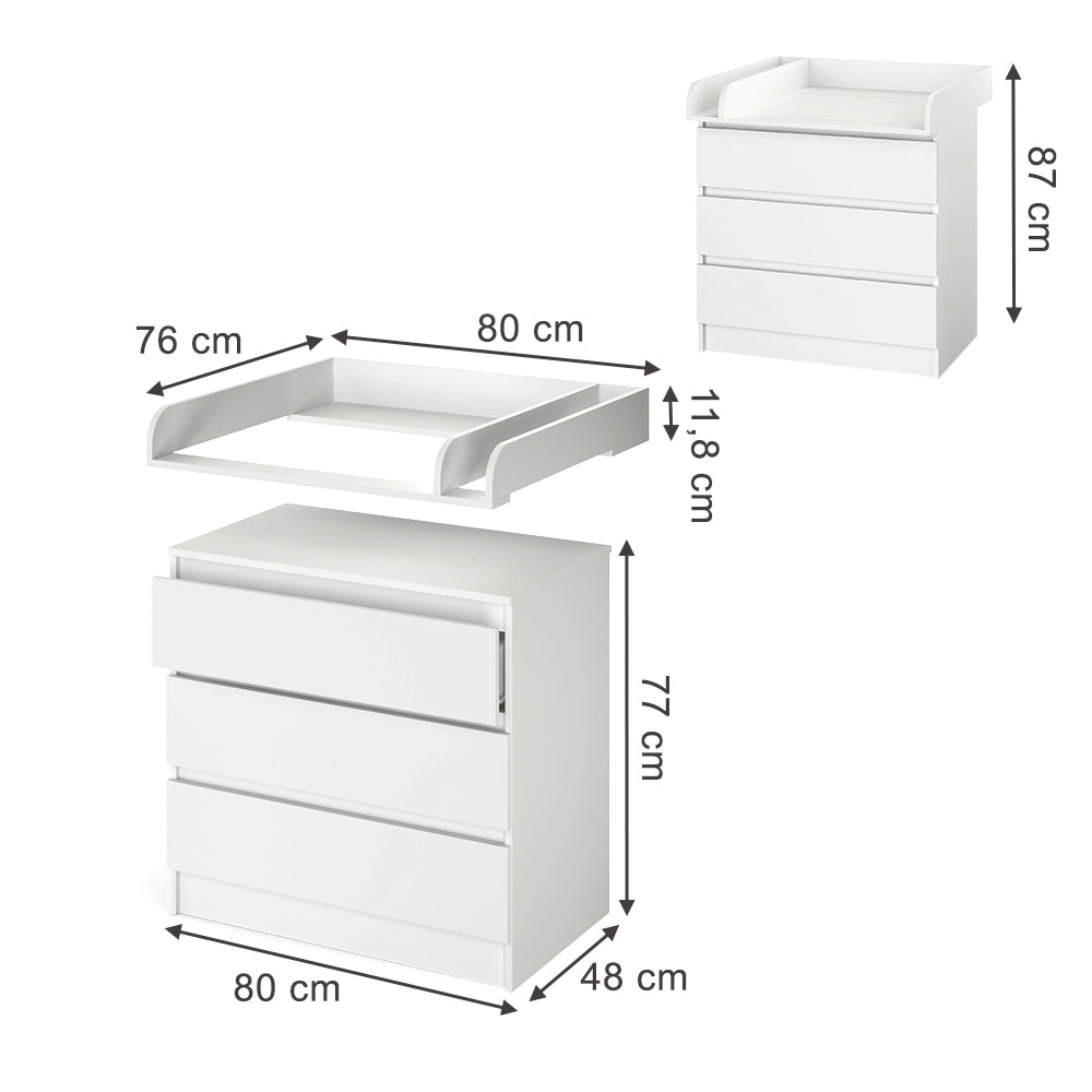 Vicco Fasciatoio Bianco 80 x 85.4 cm con 3 cassetti