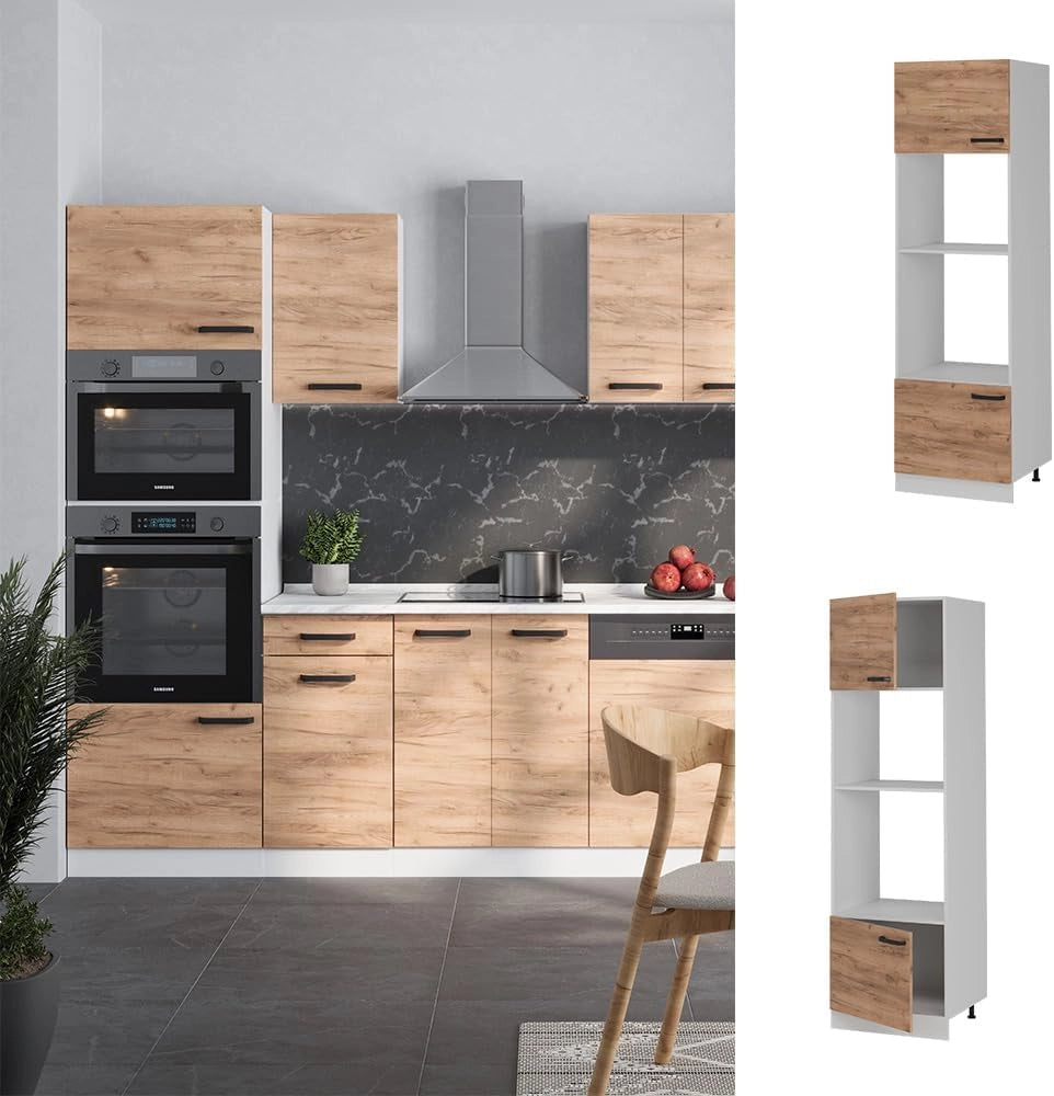 Mobile cucina microonde R-Line, Quercia dorata, 60 cm senza piano di lavoro, per la libera combinazione all'interno di sistemi cucina modulari