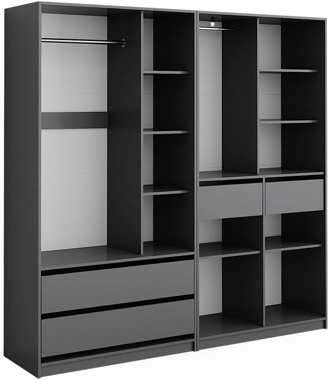 Armadio Elmo, Antracite, 200 x 200 cm Set di 2, per una conservazione flessibile di diversi capi di abbigliamento