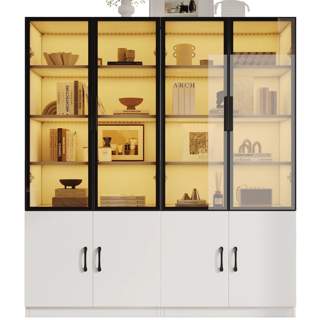 Vetrina combinata 120x40x160 cm con LED multicolore e 2 ante; bianca