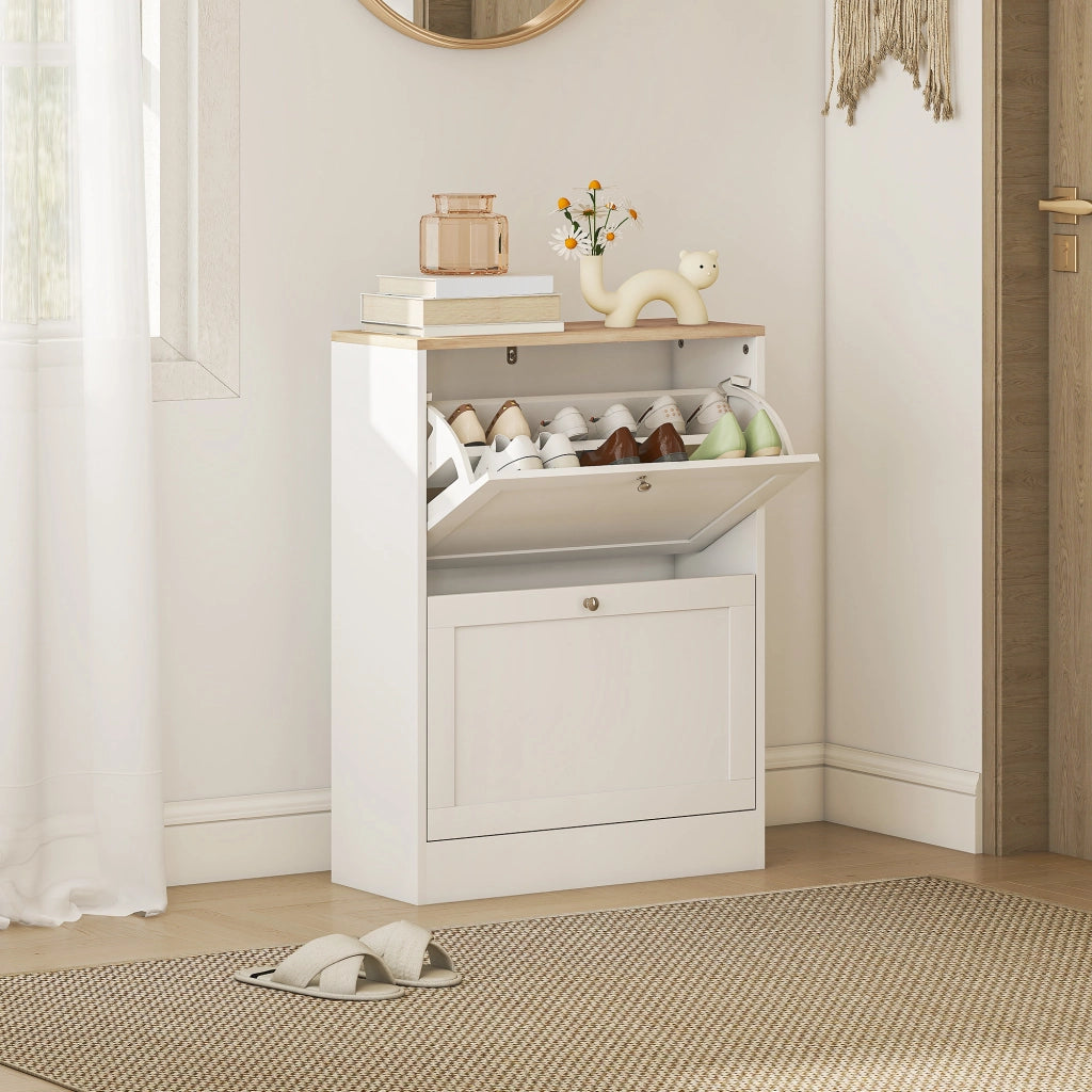 Scarpiera con 2 cassetti e ripiani regolabili ¨C zephmum ¨C bianco 60x23.5x80cm