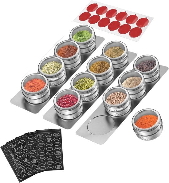 Set di contenitori in acciaio inossidabile per BBQ 12 pezzi per conservazione di spezie e sale.