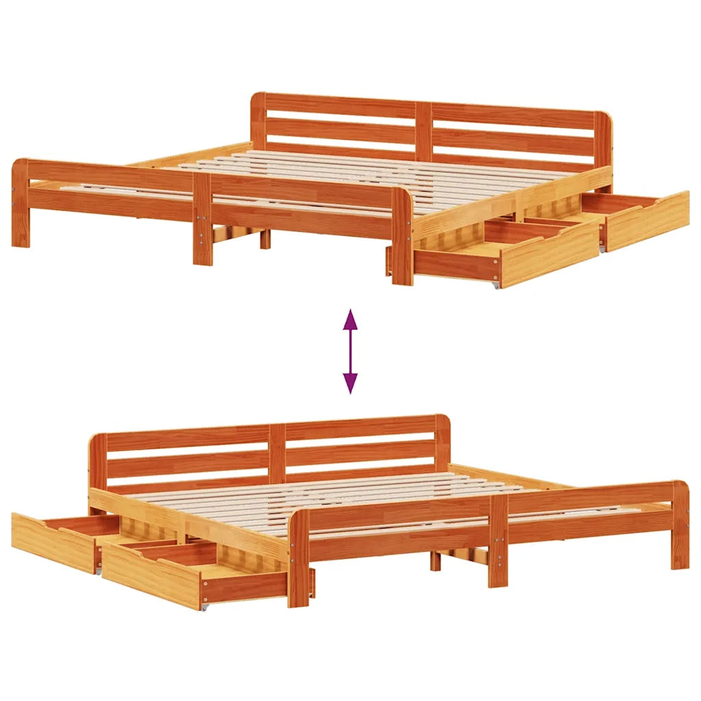 Letto senza Materasso Marrone Cera 200x200 cm in Legno di Pino