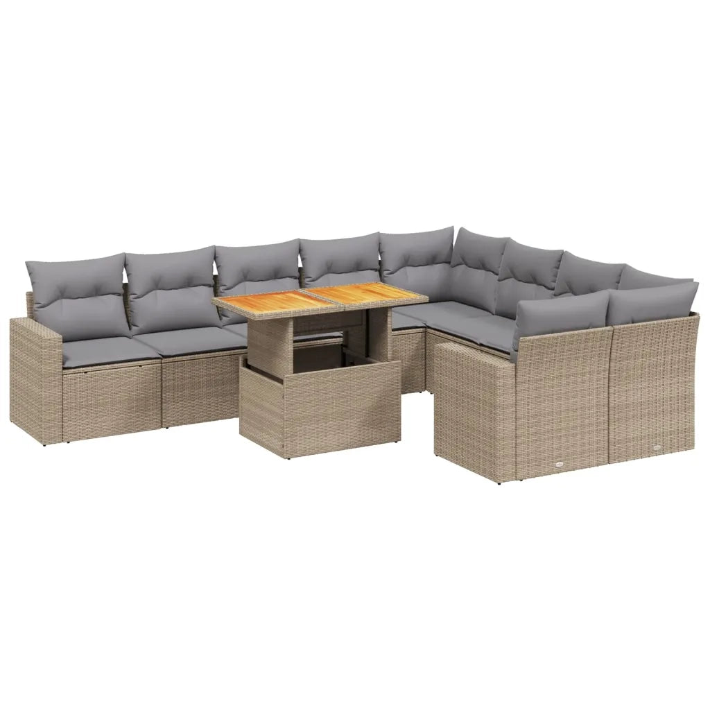 Set Divano da Giardino 10 pz con Cuscini Beige in Polyrattan 3271472