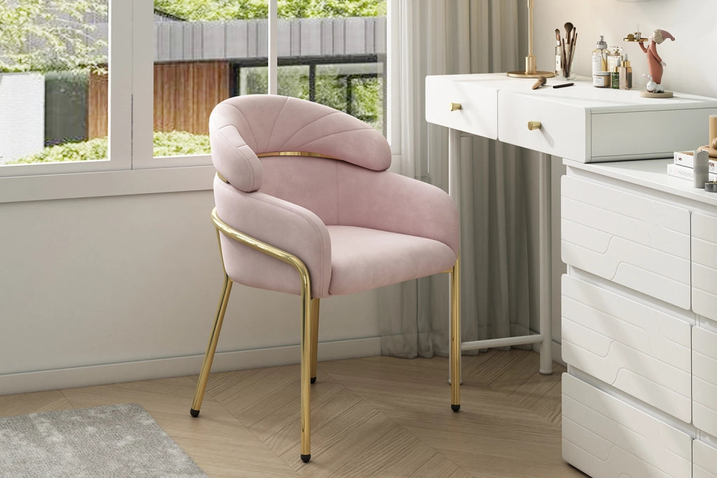 SEDIA da pranzo in velluto rosa con gambe in metallo