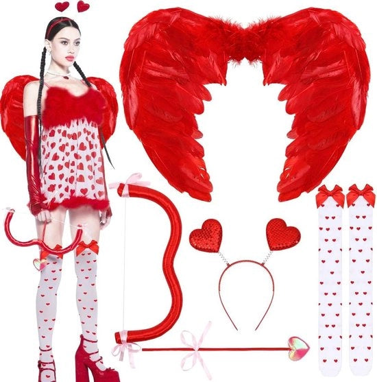 Costume da donna con ali di piume e freccia - Carnevale di San Valentino cosplay.