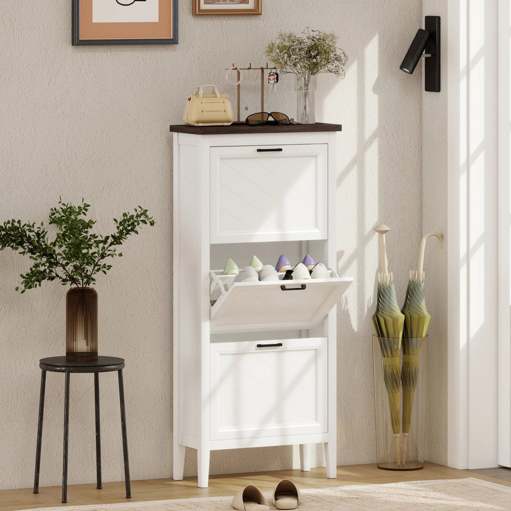Armadio per scarpe con cassetti e ripiani ¨C zephmum ¨C bianco 60x30x100