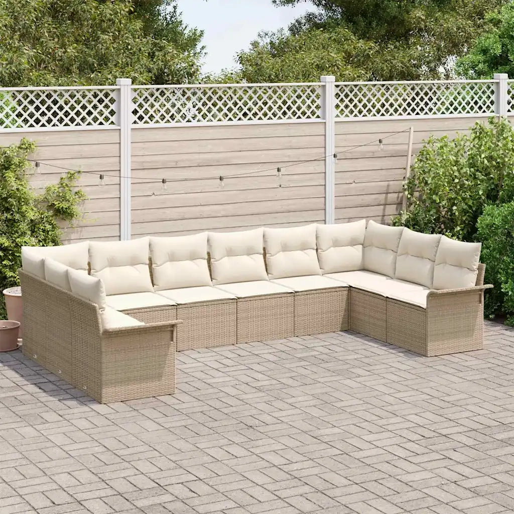 Set Divano da Giardino con cuscino 10 pcs Beige polyrattan