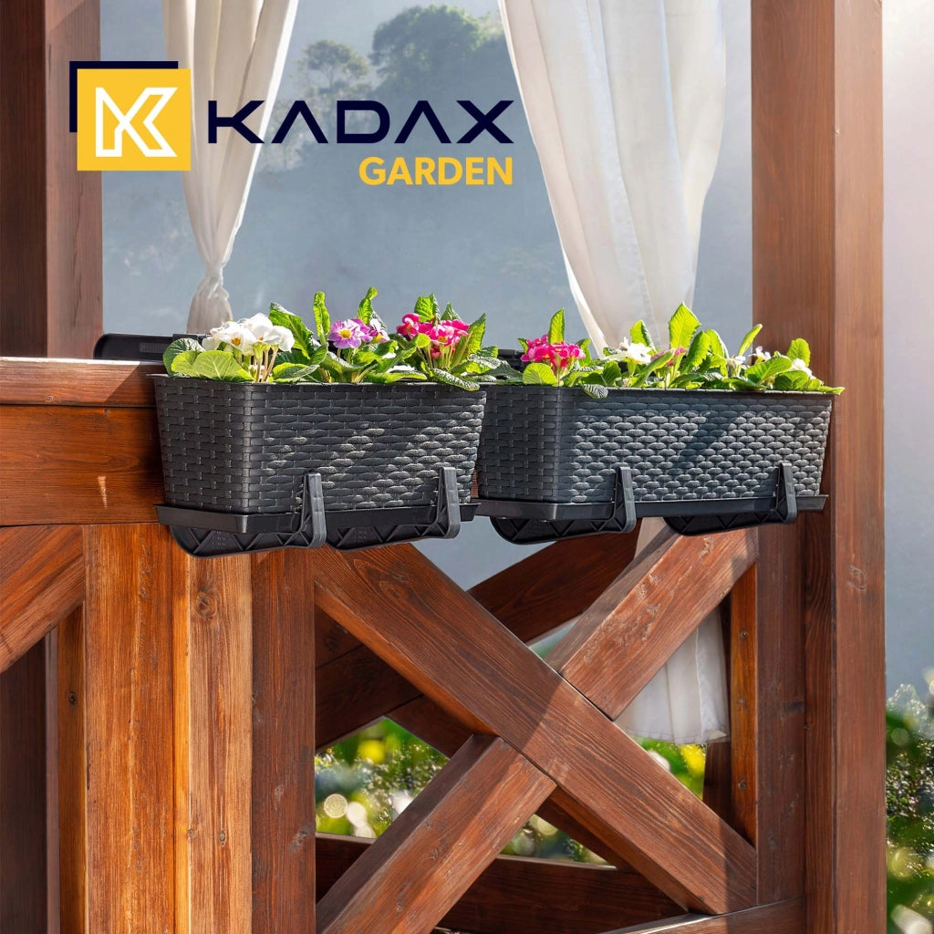 KADAX Set di 4 fioriere da balcone da 60 cm con manici e supporto color antracite
