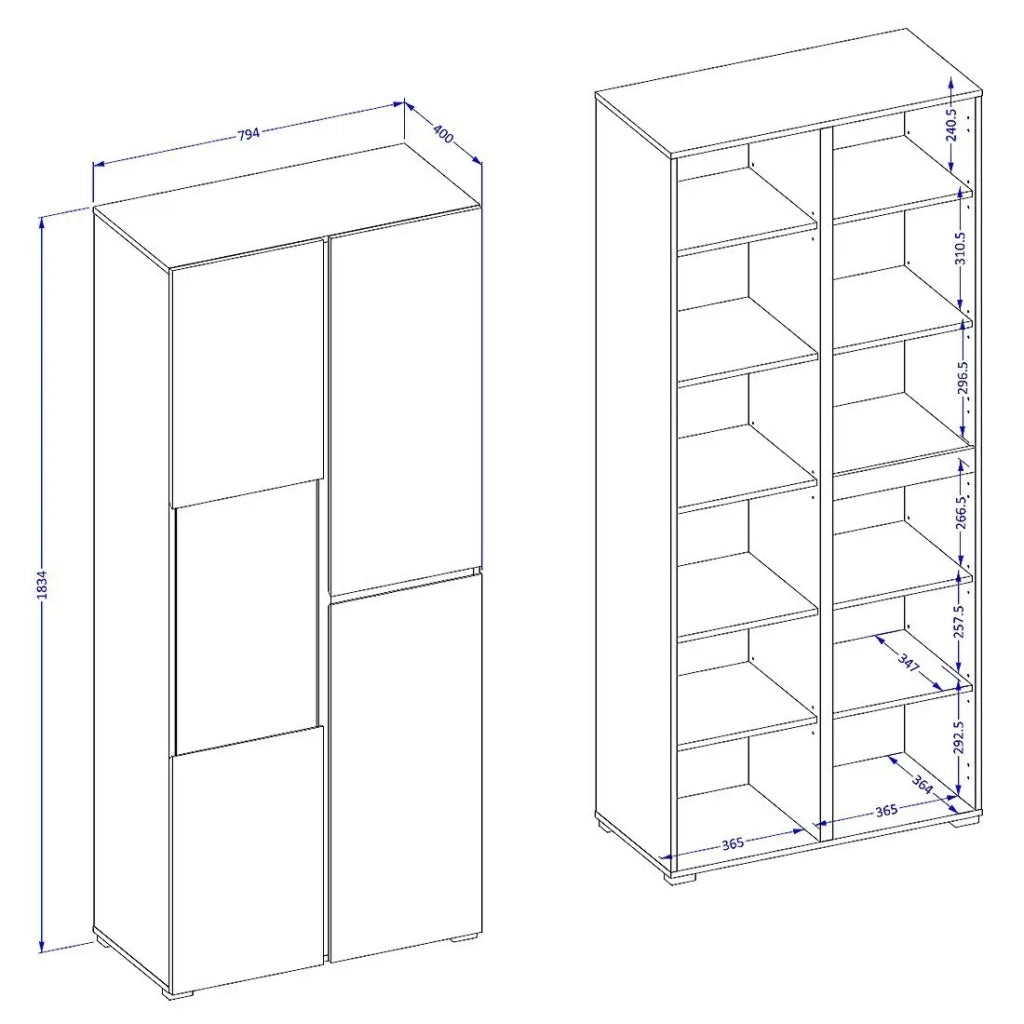 Set di 4 mobili collezione HAVANA color quercia e nero. Mobile TV XL, vetrina, tavolino, scaffale